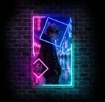Neon cyberpunk Machi no Oni – miejski demon w masce oni na tle nocnego Tokio