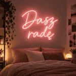 Neon motywacyjny „Dasz radę” – różowy napis LED na ścianę